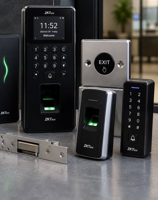 Access control keypad with a fingerprint window